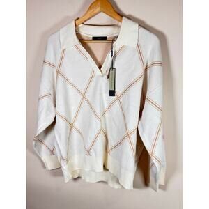 NWT TAHARI Women’s Plus Size 1X Sweater Argyle Cream Collared Business Casual